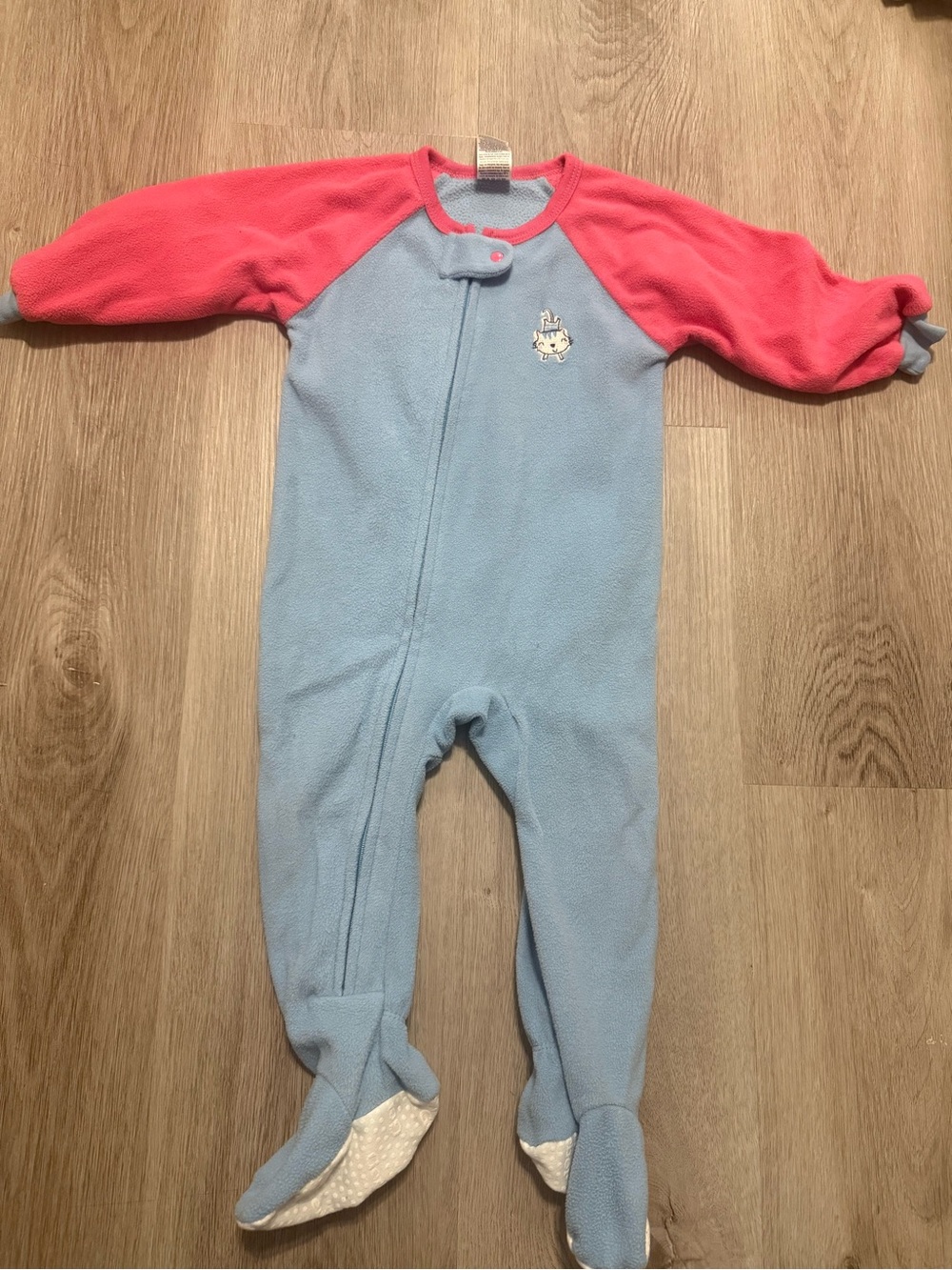Gerber Soft Fleece Kids One-Piece in Light Blue with Pink Sleeves